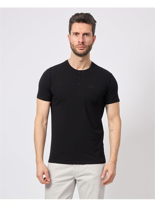 T-shirt nera Yes Zee con bottoni e logo YES ZEE | T780-TA000801